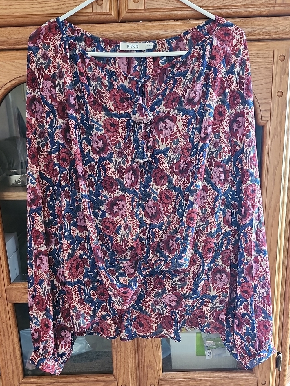 Ricki's Navy Blouse with Burgundy Floral Print